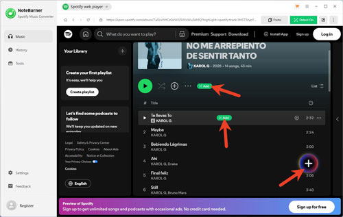 import spotify music to noteburner spotify converter on windows