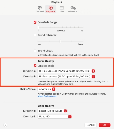 set apple music to lossless on pc or mac