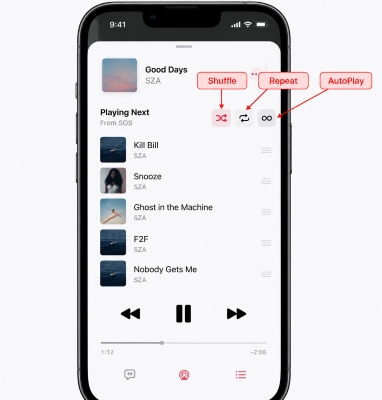 shuffle repeat or autoplay features on apple music mobile devices