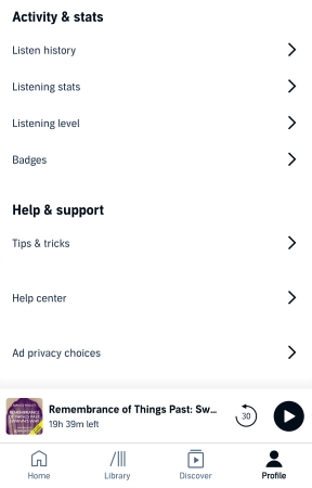 audible activity and stats on audible app of phone