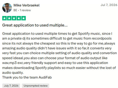 audifab spotify music converter positive reviews on trustpilot