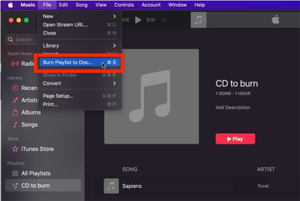 burn playlist to disc on apple music