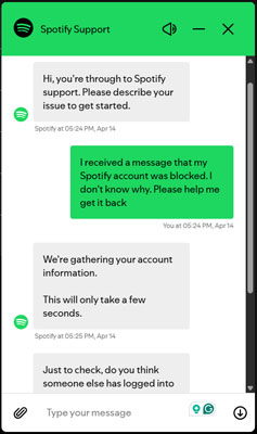 chat with spotify support to recover suspended account