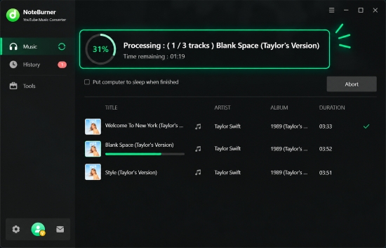 convert youtube music via noteburner youtube music converter