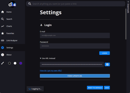 log into deemix gui with arl