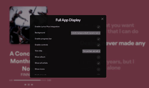 full app display spotify ui plugin