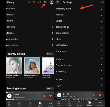 import apple music to soundcloud via soundcloud app