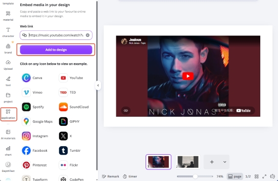add music from youtube to canva via embed feature