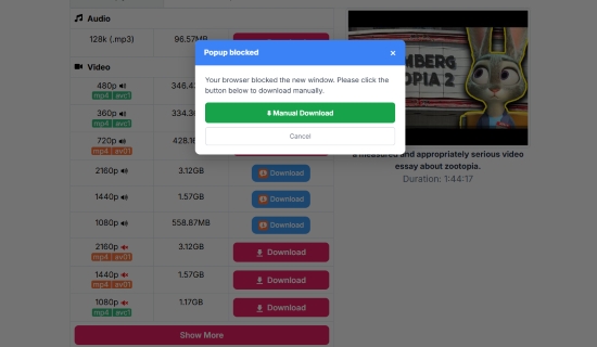large video download issue via vd6s