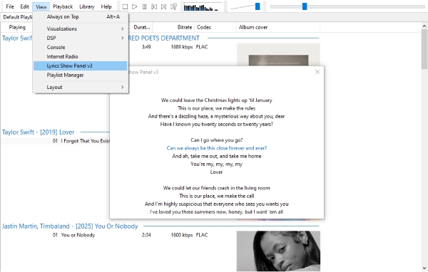 see lyrics of soundcloud tracks on foobar2000