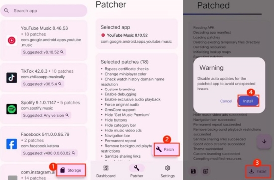 patch youtube music app with revanced on android