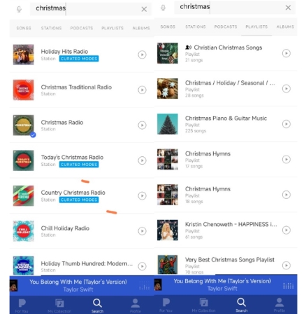 search christmas music on pandora mobile