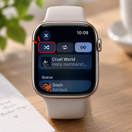 turn shuffle off on apple music app of your apple watch