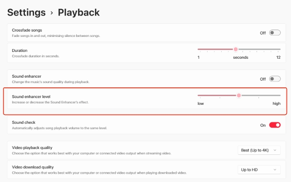 sound enhancer on apple music windows app