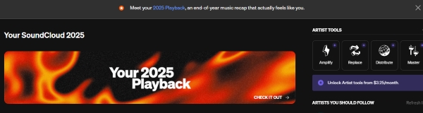 soundcloud playback banner on computer