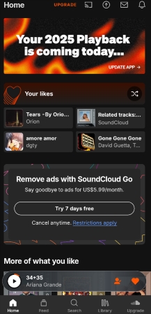 soundcloud playback banner on phone