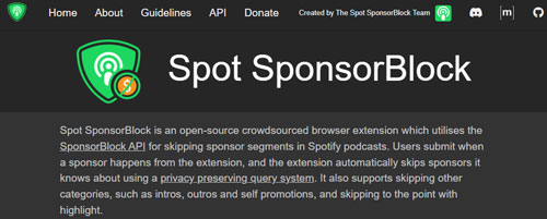 block ads on spotify podcasts via spot sponsorblock extenstion
