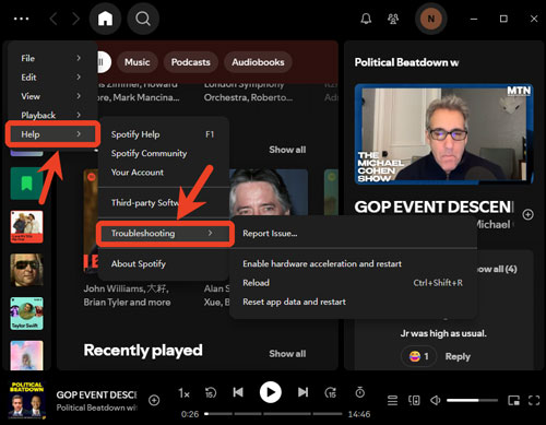 disable and enable spotify hardware acceleration via menu bar