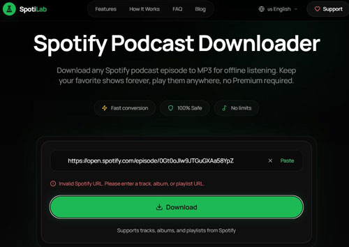 spotilab spotify podcast downloader invalid url