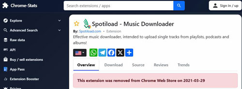 spotiload status on chrome web store