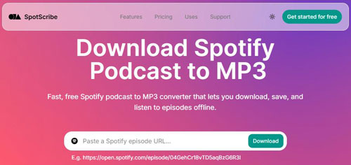 put spotify podcast link into spotscribe