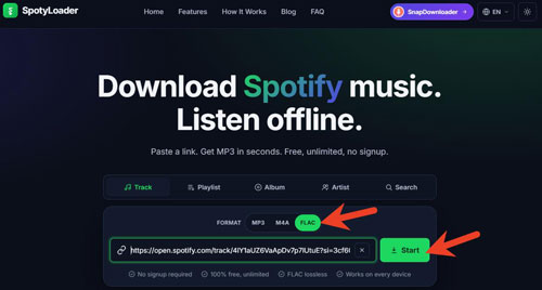 put spotify link into spotyloader main screen