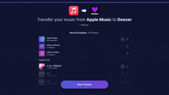 start transfer from apple music to deezer