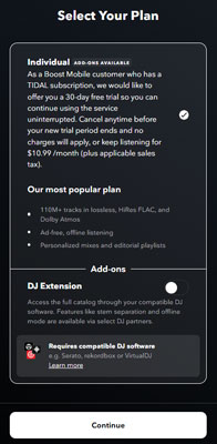 get boost mobile tidal 30 days free trial