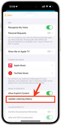 disable update listening history on home app
