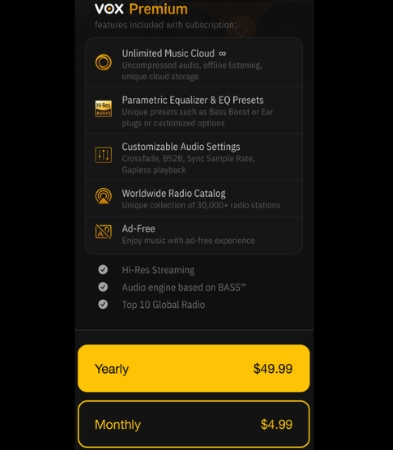 vox premium features and price