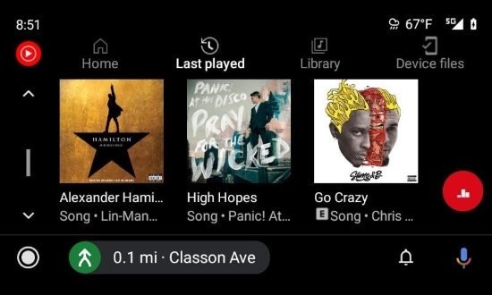 youtube music app interface in android auto