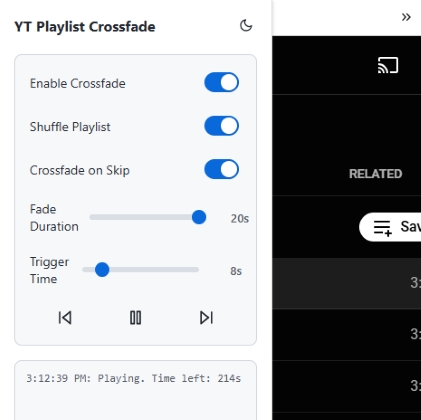 crossfade youtube music via yt playlist crossfade extension