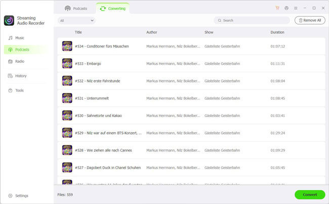convert podcast to mp3 via audfree