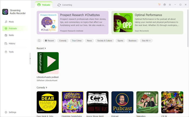 audfree streaming audio recorder podcast interface
