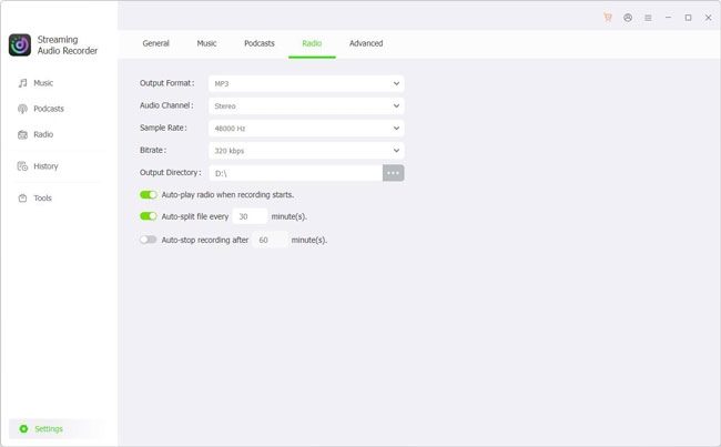 set radio settings in audfree for computer